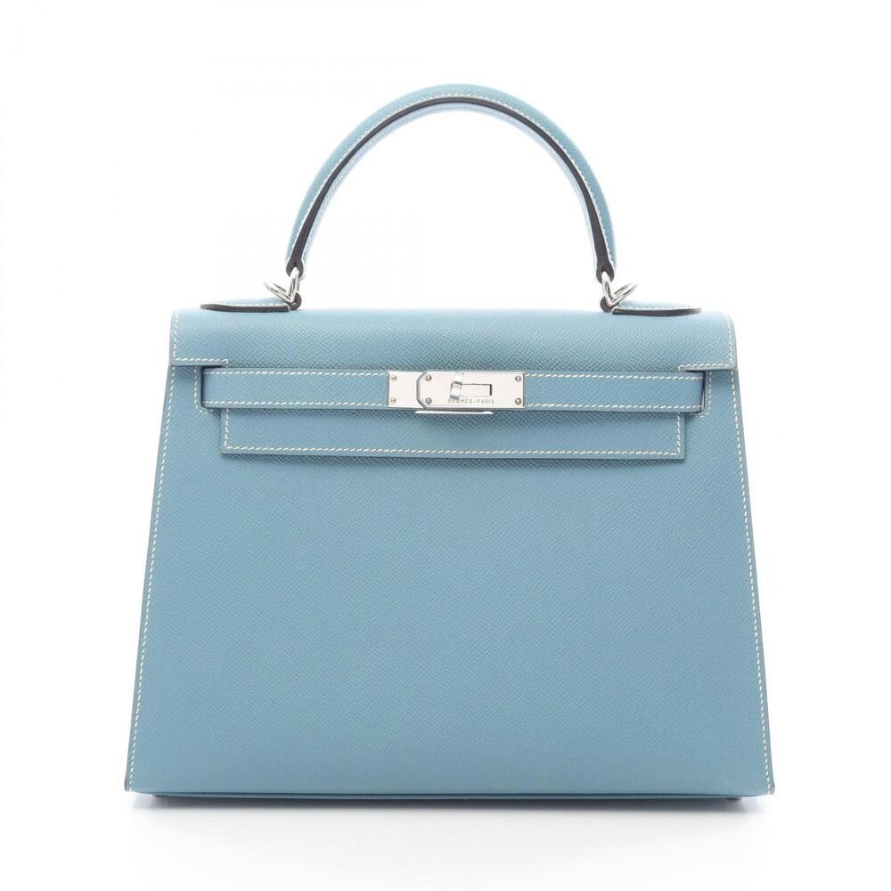 Hermes Kelly 28 Blue Jean 2-Way Handbag, Leather, Veau Epsom, Women's, Blue, ...